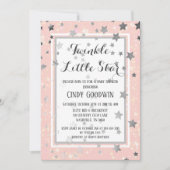 Twinkle Little Star Pink Silver Stars Baby Dusche Einladung (Vorderseite)