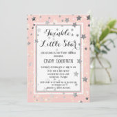 Twinkle Little Star Pink Silver Stars Baby Dusche Einladung (Stehend Vorderseite)