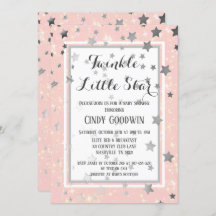 Twinkle Little Star Pink Silver Stars Baby Dusche