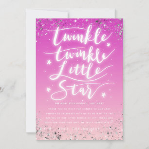 Twinkle Little Star Pink und Silver Baby Dusche Dankeskarte