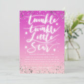 Twinkle Little Star Pink und Silver Baby Dusche Dankeskarte (Stehend Vorderseite)