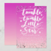 Twinkle Little Star Pink und Silver Baby Dusche Dankeskarte (Vorne/Hinten)