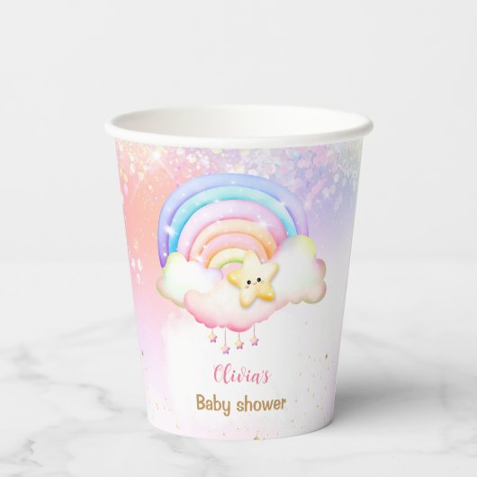 Twinkle Little Star Rainbow Baby Dusche Pappbecher (Rückseite)