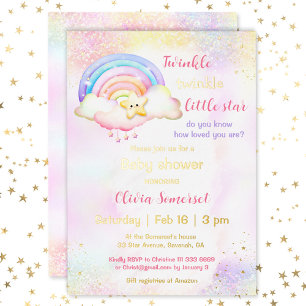 Twinkle Little Star Rainbow Girl Baby Shower Folieneinladung