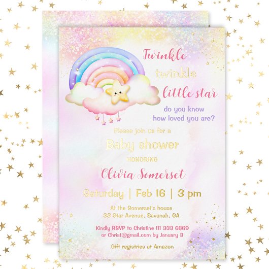 Twinkle Little Star Rainbow Girl Baby Shower Folieneinladung