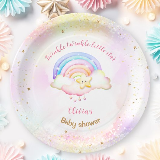 Twinkle Little Star Rainbow Girl Baby Shower Pappteller
