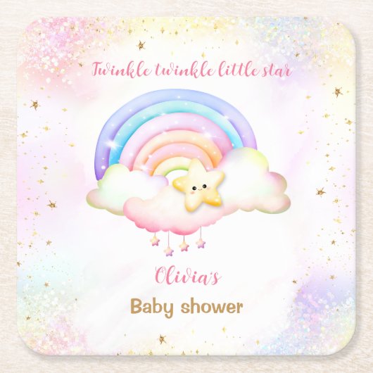 Twinkle Little Star Rainbow Girl Baby Shower Rechteckiger Pappuntersetzer (Vorderseite)