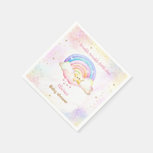 Twinkle Little Star Rainbow Girl Baby Shower Serviette (Ecke)