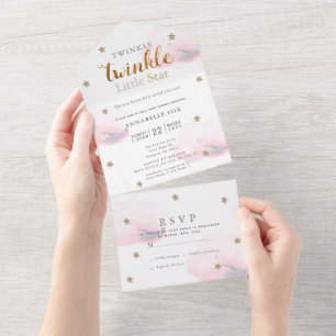 Twinkle Little Star Rosa Einladung zur Babyparty