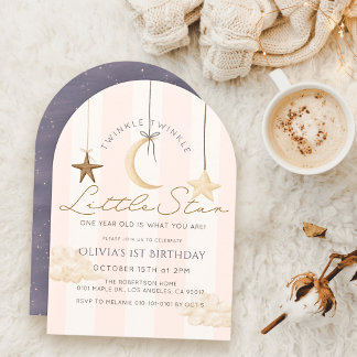 Twinkle Little Star Rosa Streifen Mädchen 1. Gebur Einladung