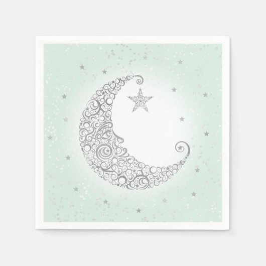 Twinkle Little Star Silver Moon Mint Napkin Serviette (Vorderseite)