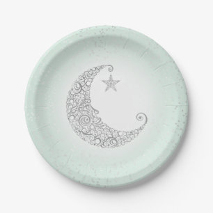 Twinkle Little Star Silver Moon Mint Pappteller