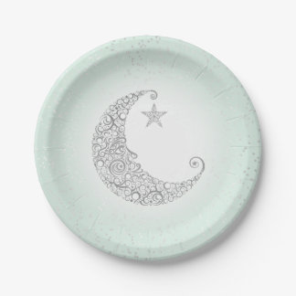 Twinkle Little Star Silver Moon Mint Pappteller