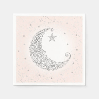 Twinkle Little Star Silver Moon Pink Napkin Serviette
