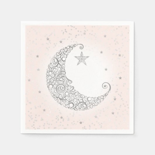Twinkle Little Star Silver Moon Pink Napkin Serviette (Vorderseite)