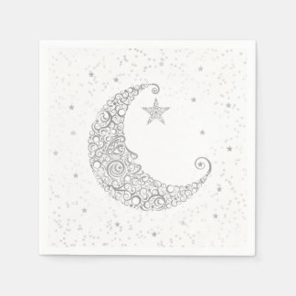 Twinkle Little Star Silver Moon White Napkin Serviette