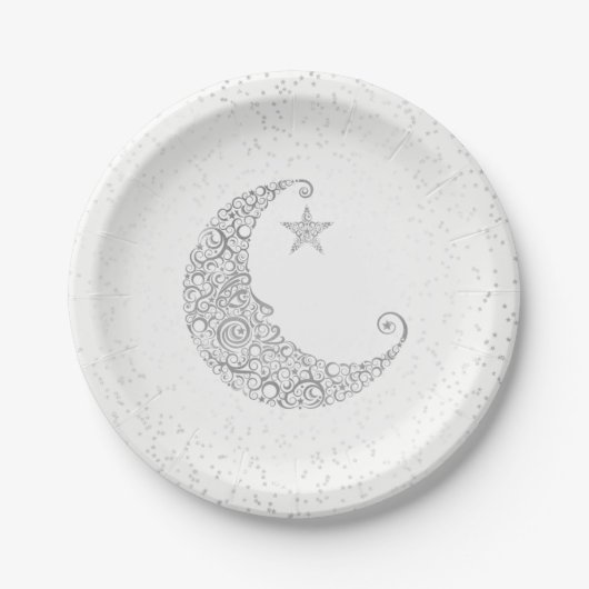 Twinkle Little Star Silver Moon White Pappteller (Vorderseite)