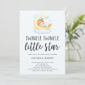 Twinkle Little Star Sleeping Baby Dusche Einladung (Stehend Vorderseite)