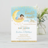 Twinkle Little Star Sleeping Baby Shower Boy Einladung (Stehend Vorderseite)