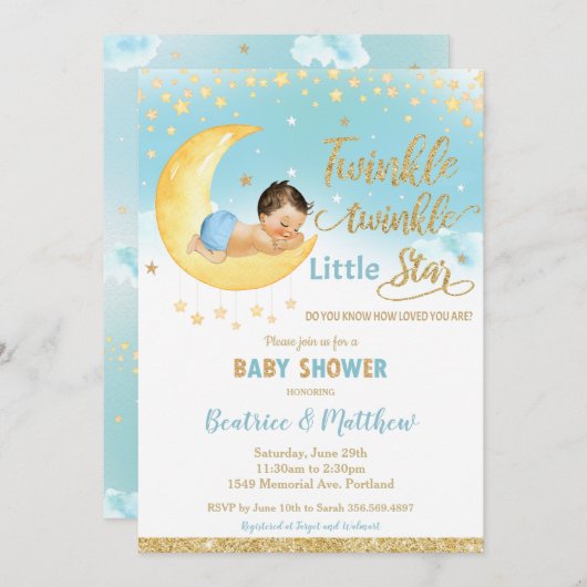 Twinkle Little Star Sleeping Baby Shower Boy Einladung (Vorne/Hinten)