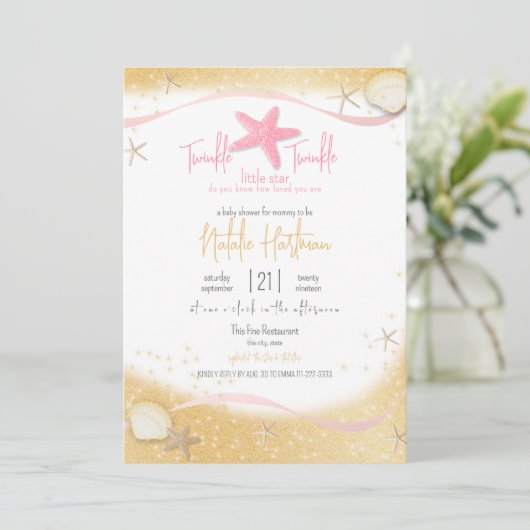 Twinkle Little Star Sparkle Starfish Einladung (Stehend Vorderseite)