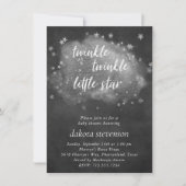 Twinkle Little Star | Steinkohle Grau und Silber Einladung (Vorderseite)