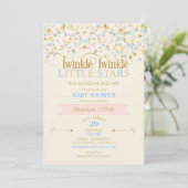 Twinkle Little Star Twins Baby Dusche Pink & Blue Einladung (Stehend Vorderseite)