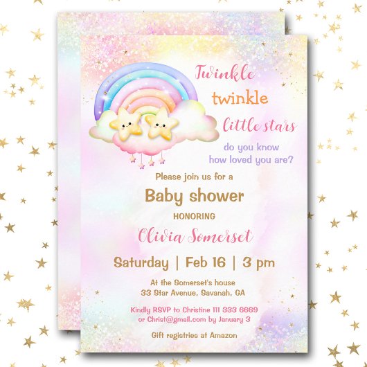 Twinkle Little Star Twins Rainbow Baby Dusche Einladung