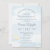 Twinkle Little Star und Moon Sky Blue Baby Dusche Einladung (Vorderseite)