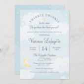 Twinkle Little Star und Moon Sky Blue Baby Dusche Einladung (Vorne/Hinten)