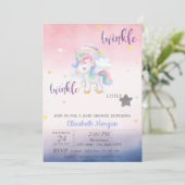 Twinkle Little Star Unicorn Kinderdusche Einladung (Stehend Vorderseite)