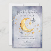 Twinkle Little Star Watercolor Moon Babydusche Einladung (Vorderseite)