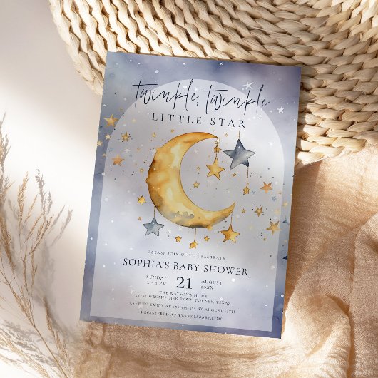 Twinkle Little Star Watercolor Moon Babydusche Einladung
