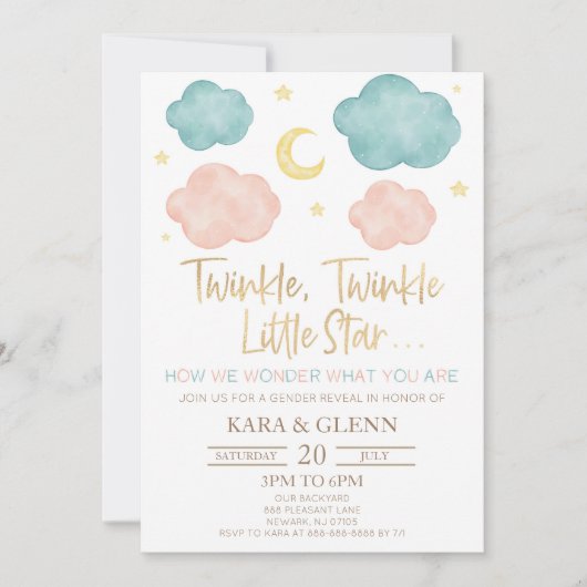 Twinkle Little Star, wie wir uns über die Geschlec Einladung (Vorderseite)