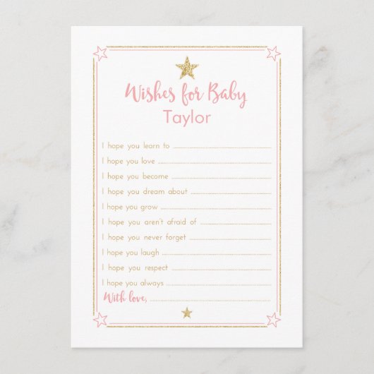 Twinkle Little Star wünscht sich Baby Card Pink Go Hinweiskarte (Vorderseite)