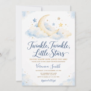 Twinkle Little Stars Blaue Mondwolken-Baby-Party Einladung