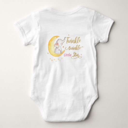 Twinkle Little Stars Elephant Crescent Moon Pink Baby Strampler (Rückseite)