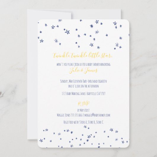 Twinkle Little Stars Kinderdusche Einladungen (Vorderseite)