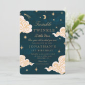 Twinkle Little Stars Niedlich Moon 1. Geburtstag Einladung (Stehend Vorderseite)