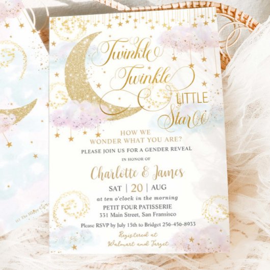 Twinkle Little Stars Pink Gender Reveal Dusche Einladung