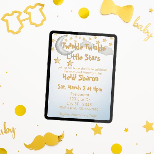 Twinkle Little Stars, twin baby shower Einladung