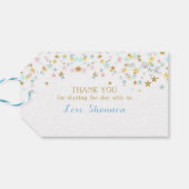 Twinkle Little Stars Twins Baby Dusche Blue & Gold Geschenkanhänger (Rückseite Horizontal)