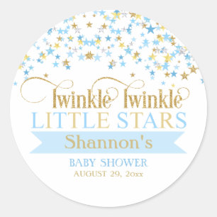 Twinkle Little Stars Twins Baby Dusche Blue & Gold Runder Aufkleber