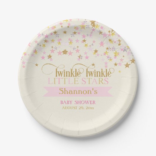 Twinkle Little Stars Twins Baby Dusche Pink Gold Pappteller (Vorderseite)