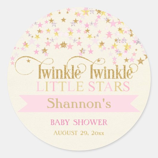 Twinkle Little Stars Twins Baby Dusche Pink Gold Runder Aufkleber (Vorderseite)
