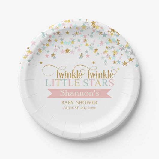Twinkle Little Stars Twins Babydusche jeder Farbe Pappteller (Vorderseite)