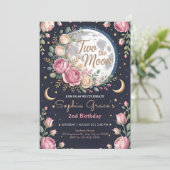 Twinkle Moon and Roses 2nd Birthday Einladung (Stehend Vorderseite)