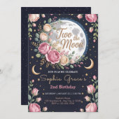 Twinkle Moon and Roses 2nd Birthday Einladung (Vorne/Hinten)
