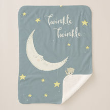 Twinkle Moon and Stars Sherpa Blanket