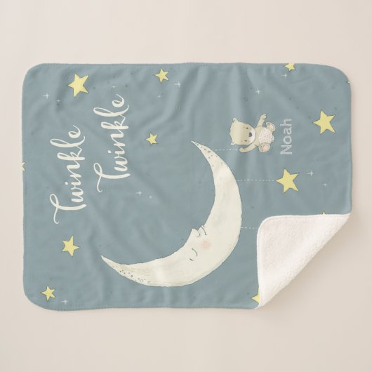 Twinkle Moon and Stars Sherpa Blanket Sherpadecke (Vorderseite (Horizontal))